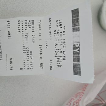 Thai Thai Cafe - Receipt - Chinese Near Me - San Marcos, Texas Thai Thai Cafe - Receipt - Chinese Near Me - San Marcos, Texas