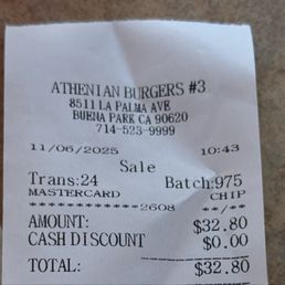 Final receipt (two breakfast burritos, large horchata) of $32.80 Final receipt (two breakfast burritos, large horchata) of $32.80