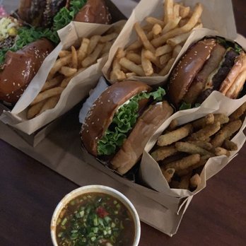A+ Burger - To Go - Burgers: A1, Korean BBQ, California, and Western Sides: Chili fries, regular fries, and fried green beans. - Burgers Near Me - Oakland, California