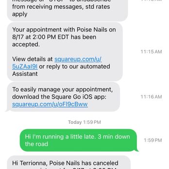 The Nailtique - Text at 1:59 to let them know I was late. Candellation ar 1:03. - Nail Salons Near Me - Indianapolis, Indiana The Nailtique - Text at 1:59 to let them know I was late. Candellation ar 1:03. - Nail Salons Near Me - Indianapolis, Indiana
