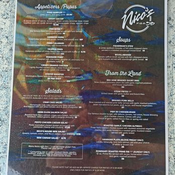 Nico's Pier 38 - Menu as of April 2024 - Seafood Near Me - Honolulu, Hawaii