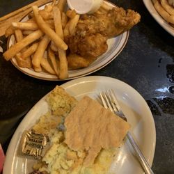 Nikola's Restaurant - Kiddie meal - 2 chicken strips and fries. (My granddaughter attacked with her 1 y.o. fingers my cornbread) lol