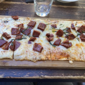Balzem - Tomato and beef sausage flatbread - Mediterranean Near Me - New York, New York Balzem - Tomato and beef sausage flatbread - Mediterranean Near Me - New York, New York