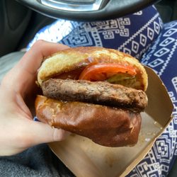 Plum Market - Burger on pretzel bun $5
