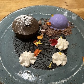 Traveler's Table - Black Sesame Lava Cake with Ube Ice Cream - Tapas/Small Plates Near Me - Houston, Texas