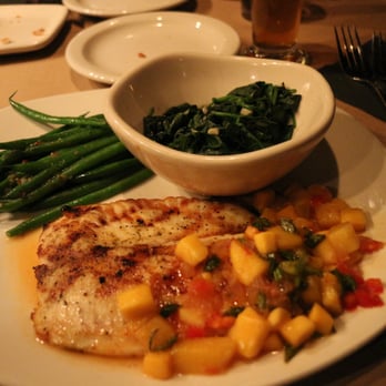 Bonefish Grill - Talapia with mango salsa, french style green beans and spinach with garlic - Seafood Near Me - Paramus, New Jersey