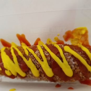 Two Hands Corn Dogs - Classic Korean dog with ketchup, mustard, and sugar. Very flavorful! - Korean Near Me - Torrance, California Two Hands Corn Dogs - Classic Korean dog with ketchup, mustard, and sugar. Very flavorful! - Korean Near Me - Torrance, California