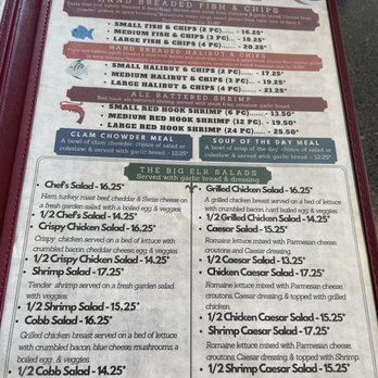 The Big Elk - the menu of the restaurant - American Near Me - Sequim, Washington