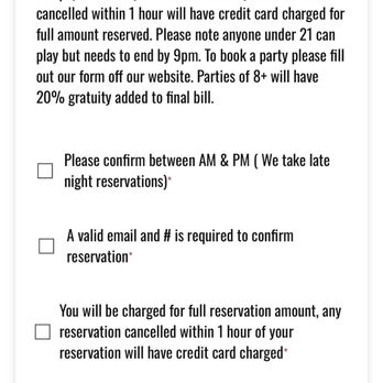 Public Bar & Rec - Only area on website mentioning this policy and it states it is for parties and more than 8 people. - Italian Near Me - Crown Point, Indiana Public Bar & Rec - Only area on website mentioning this policy and it states it is for parties and more than 8 people. - Italian Near Me - Crown Point, Indiana