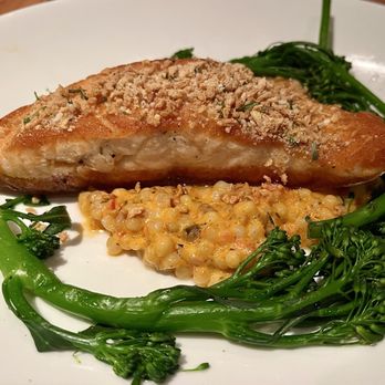 Nose Dive - Parmesan crusted Salmon with fregola and broccolini - Gastropubs Near Me - Greenville, South Carolina