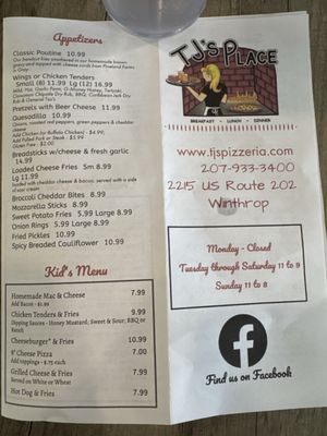 Menu photo 8 Tj's Pizzeria Winthrop, ME