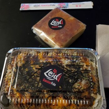 Lei'd Island Kitchen - Spicy tuna poke bake with extra scoop of salmon and a coconut dessert - Hawaiian Near Me - Vienna, Virginia Lei'd Island Kitchen - Spicy tuna poke bake with extra scoop of salmon and a coconut dessert - Hawaiian Near Me - Vienna, Virginia