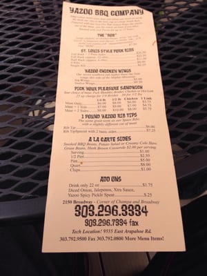 Menu photo 4 Yazoo BBQ Company Denver, CO