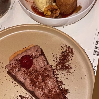Sur Lie - Acorn ice cream with something breaded and yummy and a cherry chocolate torte - New American Near Me - Portland, Maine