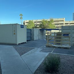 Back half of the parking lot is blocked off for construction storage