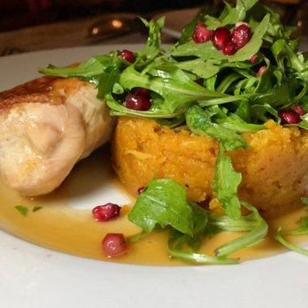Gatsby's Landing - Brick chicken & seasonal squash. $28. Huge portion! - New American Near Me - Roslyn, New York