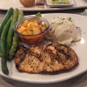 Bonefish Grill - Atlantic Salmon with mashed potatoes, asparagus and mango salsa - Seafood Near Me - Rockville Centre, New York