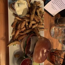 Blue On Highland - Mushroom and swiss burger with Parmesan Fries