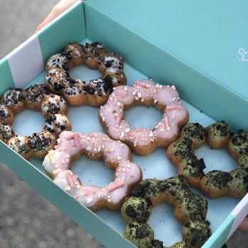 Dochi - From left to right: cookies & cream with cookie butter, strawberry pocky, matcha oreos - Donuts Near Me - Seattle, Washington