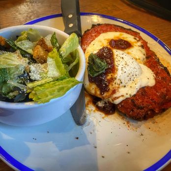 Noble Crust - Eggplant  Parmesan - crispy eggplant, mozzarella, parmesan, tomato sauce, Calabrian chili, burrata, tomato jam. w/side salad - Italian Near Me - Wesley Chapel, Florida