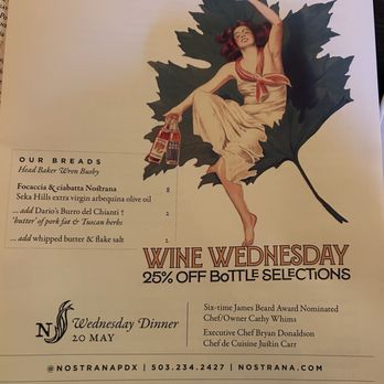 Nostrana - Cocktails menu - Italian Near Me - Portland, Oregon