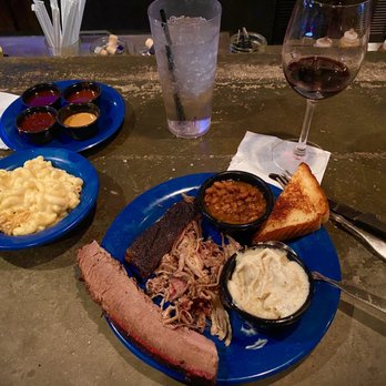Mojo Old City BBQ - Three meat plate - Brisket, pulled pork, ribs, mashed potatoes, macaroni & cheese and baked beans. - Barbeque Near Me - St. Augustine, Florida Mojo Old City BBQ - Three meat plate - Brisket, pulled pork, ribs, mashed potatoes, macaroni & cheese and baked beans. - Barbeque Near Me - St. Augustine, Florida