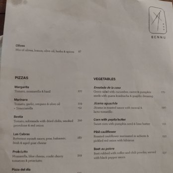 Bennu - Menu - Vegetarian Near Me - San Miguel de Allende, GUA