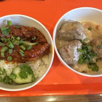 Capt. Cook's - Spicy Korean Chicken Bowl and Thai Coconut Meatballs - American Near Me - Lake Buena Vista, Florida