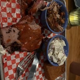 Bbq brisket, Pork & Beans, Potato Salad and Cornbread 1 pc