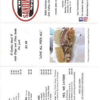 The Sandwich Spot - menu as of 03/19/2022 - Sandwiches Near Me - Simi Valley, California The Sandwich Spot - menu as of 03/19/2022 - Sandwiches Near Me - Simi Valley, California
