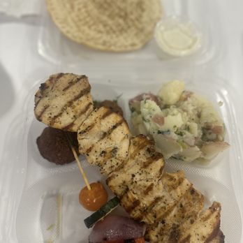 Chicken Maison - Chicken kabob, vegetable skewer, potato salad, falafel - Mediterranean Near Me - Redondo Beach, California Chicken Maison - Chicken kabob, vegetable skewer, potato salad, falafel - Mediterranean Near Me - Redondo Beach, California
