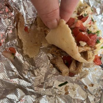 Poquito Más - Thick tortilla undercooked and falling apart so this taco is a giant fail. The salsa is terrible, the chicken is just ok. - Mexican Near Me - Burbank, California Poquito Más - Thick tortilla undercooked and falling apart so this taco is a giant fail. The salsa is terrible, the chicken is just ok. - Mexican Near Me - Burbank, California