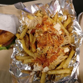 Grill 'Em All - High for fries. Fries with Buffalo chicken shreds and ranch dressing - Burgers Near Me - Long Beach, California Grill 'Em All - High for fries. Fries with Buffalo chicken shreds and ranch dressing - Burgers Near Me - Long Beach, California