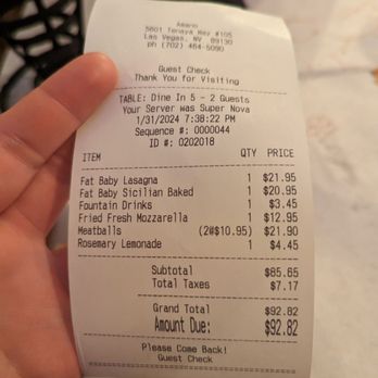 Amano - Notice the 2@10.95 charge for TWO MEATBALLS. - Pizza Near Me - Las Vegas, Nevada