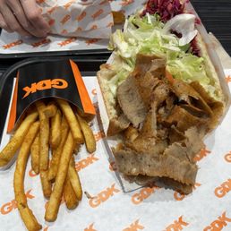 Döner kebab (beef) and curry fries. Döner kebab (beef) and curry fries.