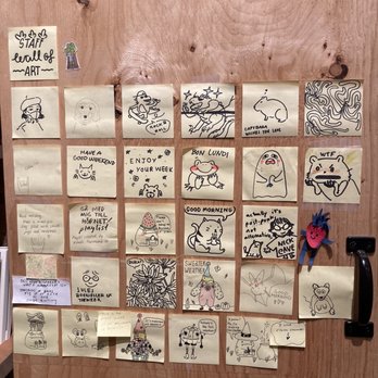 Librairie Drawn & Quarterly - Wall of staff art! (I would love to see a rack of zines/comics/merch made by the staff. This stuff is great and I'd buy it.) - Bookstores Near Me - Montreal, Quebec Librairie Drawn & Quarterly - Wall of staff art! (I would love to see a rack of zines/comics/merch made by the staff. This stuff is great and I'd buy it.) - Bookstores Near Me - Montreal, Quebec
