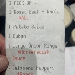 Receipt clearly showing the potato salad and onion rings that I did NOT get.... Receipt clearly showing the potato salad and onion rings that I did NOT get....