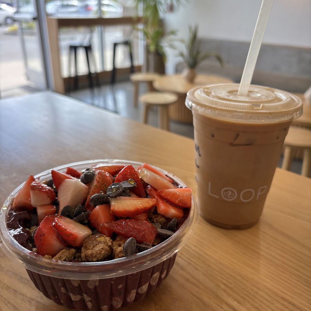 Iced mocha and acai bowl