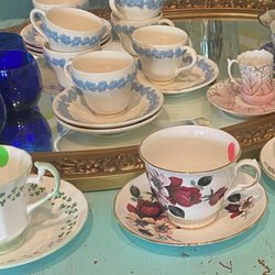 Best Finds Thrift Store - Assorted olderTeacups $5 , 
Wedgwood demi tasse set $20
Antique cobalt blue small glasses 6 for $25