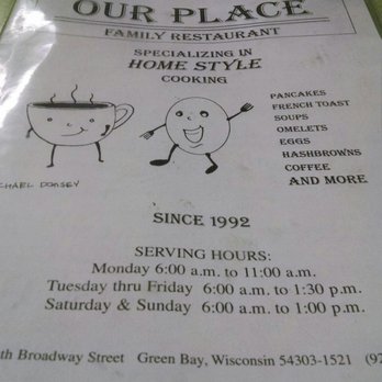 Our Place - Menu - Breakfast & Brunch Near Me - Green Bay, Wisconsin