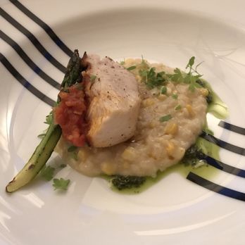 Vaudeville - Fast seared Yellowtail on corn risotto. - New American Near Me - Fredericksburg, Texas