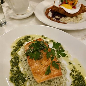 Otto's - Entrees: Duck Schnitzel and the Salmon with a mid-meal coffee - German Near Me - Fredericksburg, Texas