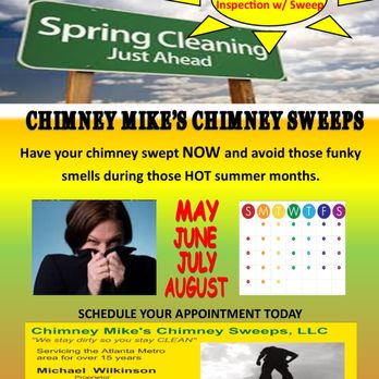 Chimney Mike's Chimney Sweeps - Spring clean ad explaining why your fireplace smells funky during summer months. - Chimney Sweeps Near Me - Atlanta, Georgia Chimney Mike's Chimney Sweeps - Spring clean ad explaining why your fireplace smells funky during summer months. - Chimney Sweeps Near Me - Atlanta, Georgia