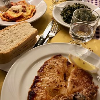Trattoria Mario - Ravioli, Pork Chop & Cooked Greens... Delicious! - Tuscan Near Me - Florence, FI Trattoria Mario - Ravioli, Pork Chop & Cooked Greens... Delicious! - Tuscan Near Me - Florence, FI