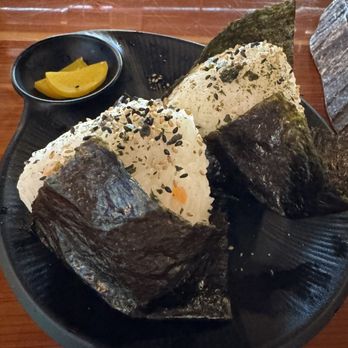 Anko Sushi - Onigiri are huge - rice balls wrapped in seaweed with smoked salmon inside - Sushi Bars Near Me - Louisville, Kentucky