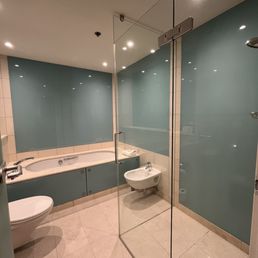 Headed floors in the bathroom.