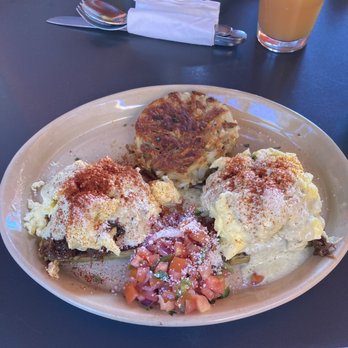 Snooze, an A.M. Eatery - Pork Chili Verde Benny - Breakfast & Brunch Near Me - Tustin, California