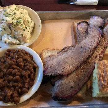 Goodstuff Smokehouse - Baked potato salad, brisket, beans and corn bread - Barbeque Near Me - Blackstone, Massachusetts