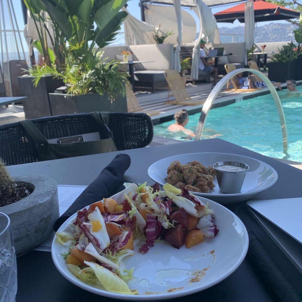 Videre - Stone fruit salad and fried chicken bites - Bars Near Me - Los Angeles, California Videre - Stone fruit salad and fried chicken bites - Bars Near Me - Los Angeles, California