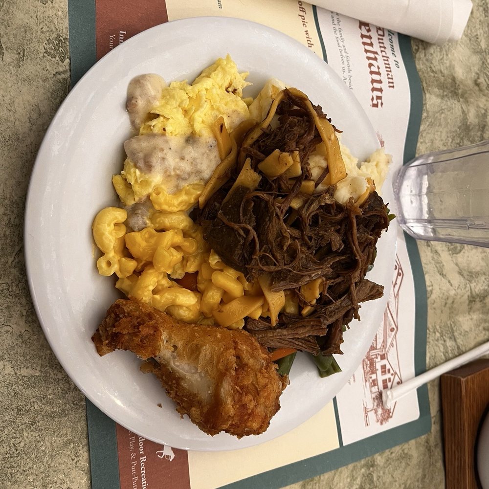 Mac and cheese, beef and noodles, fried chicken.